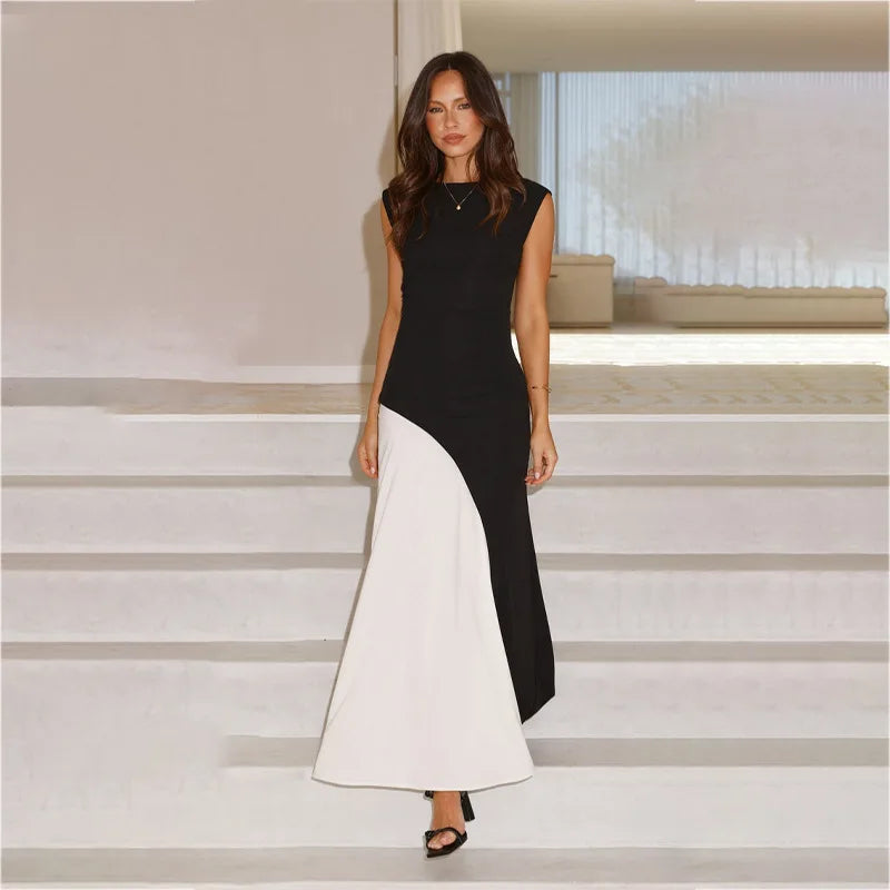 Glam Contrast Maxi Evening Dress