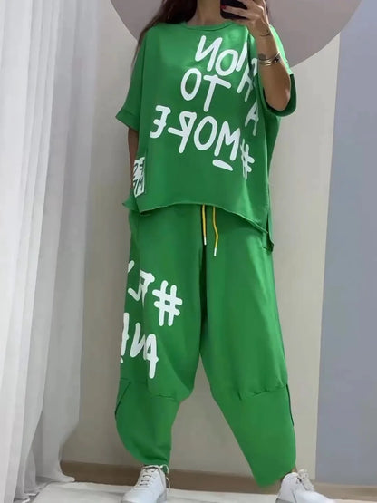 Summer Vibe Letter Print Tracksuit Set