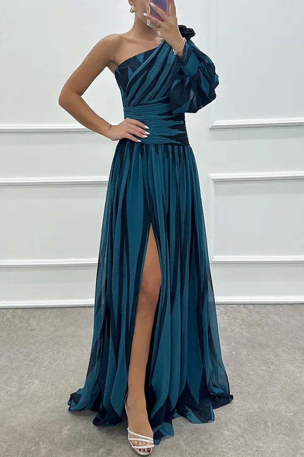 Striped Allure One-Shoulder Dress