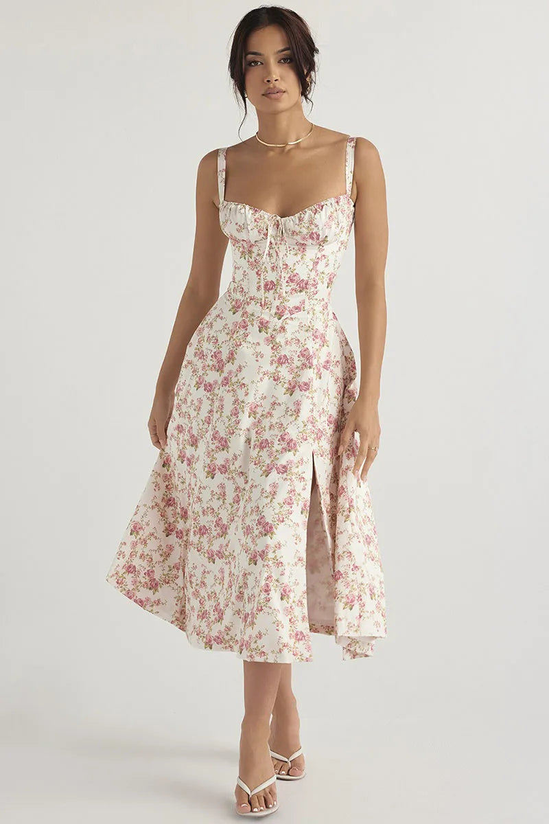 EleganceBloom Halter Floral Dress