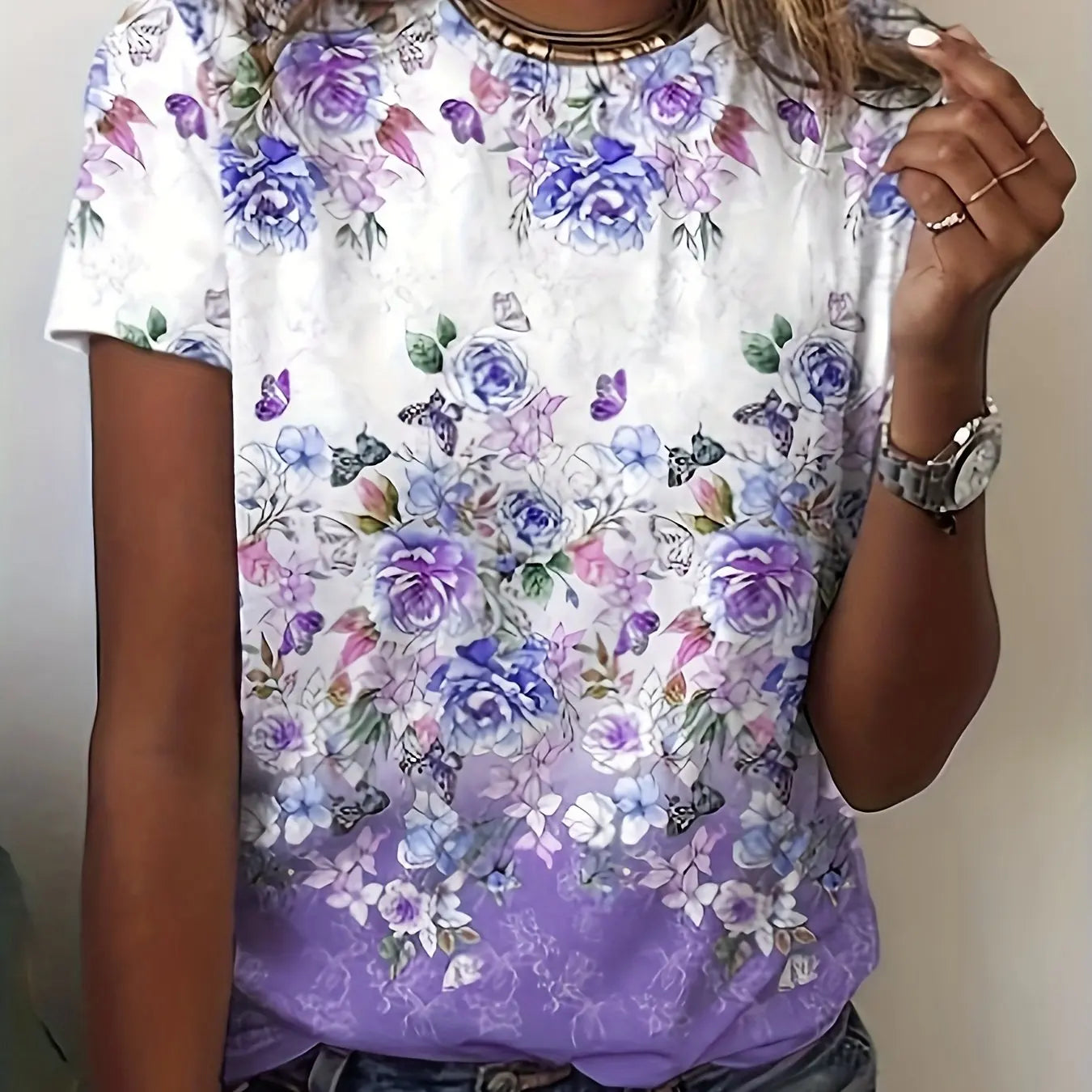 Elegant Floral Slim T-Shirt