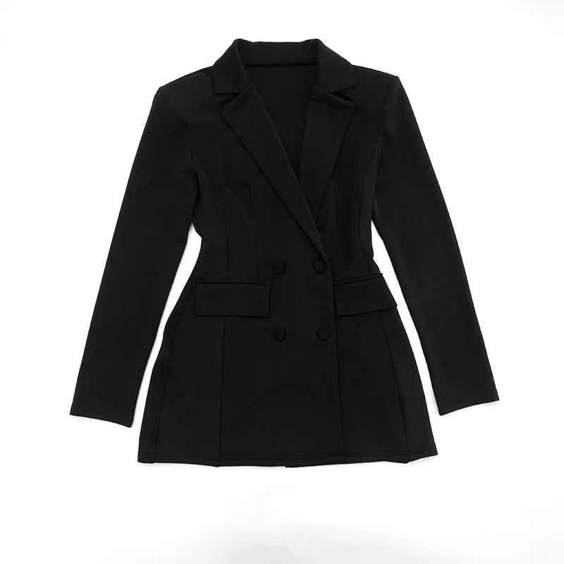 Women’s Notched Blazer Dress – Double Breasted Office Coat