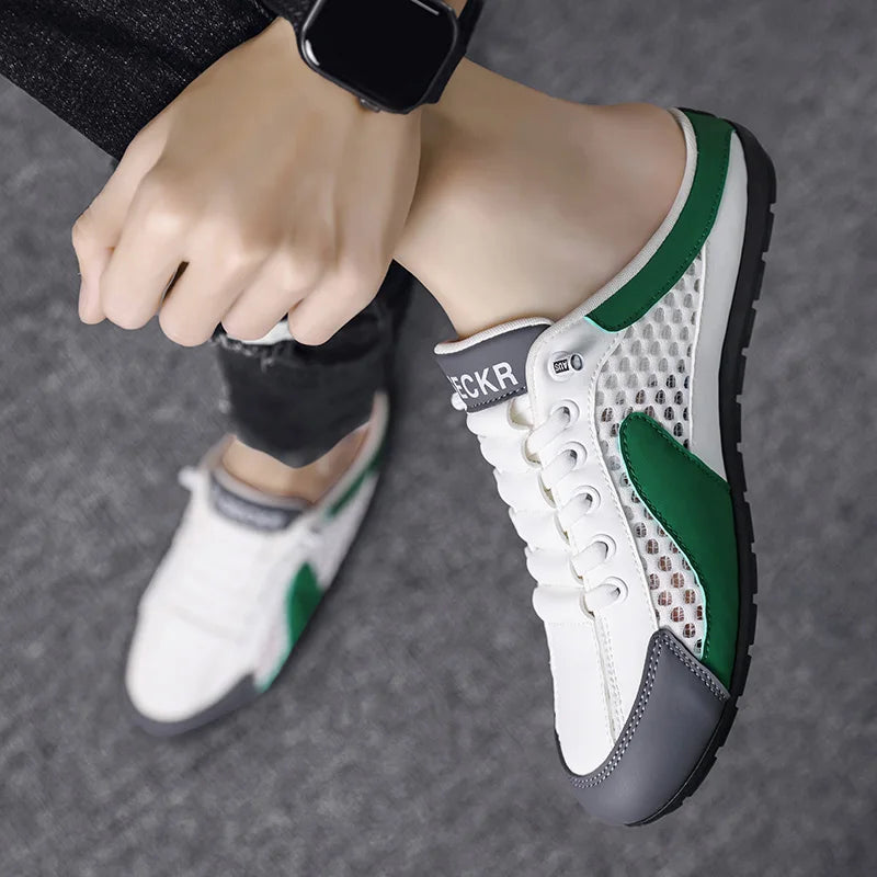 Breathable PU Leather Mesh Slides