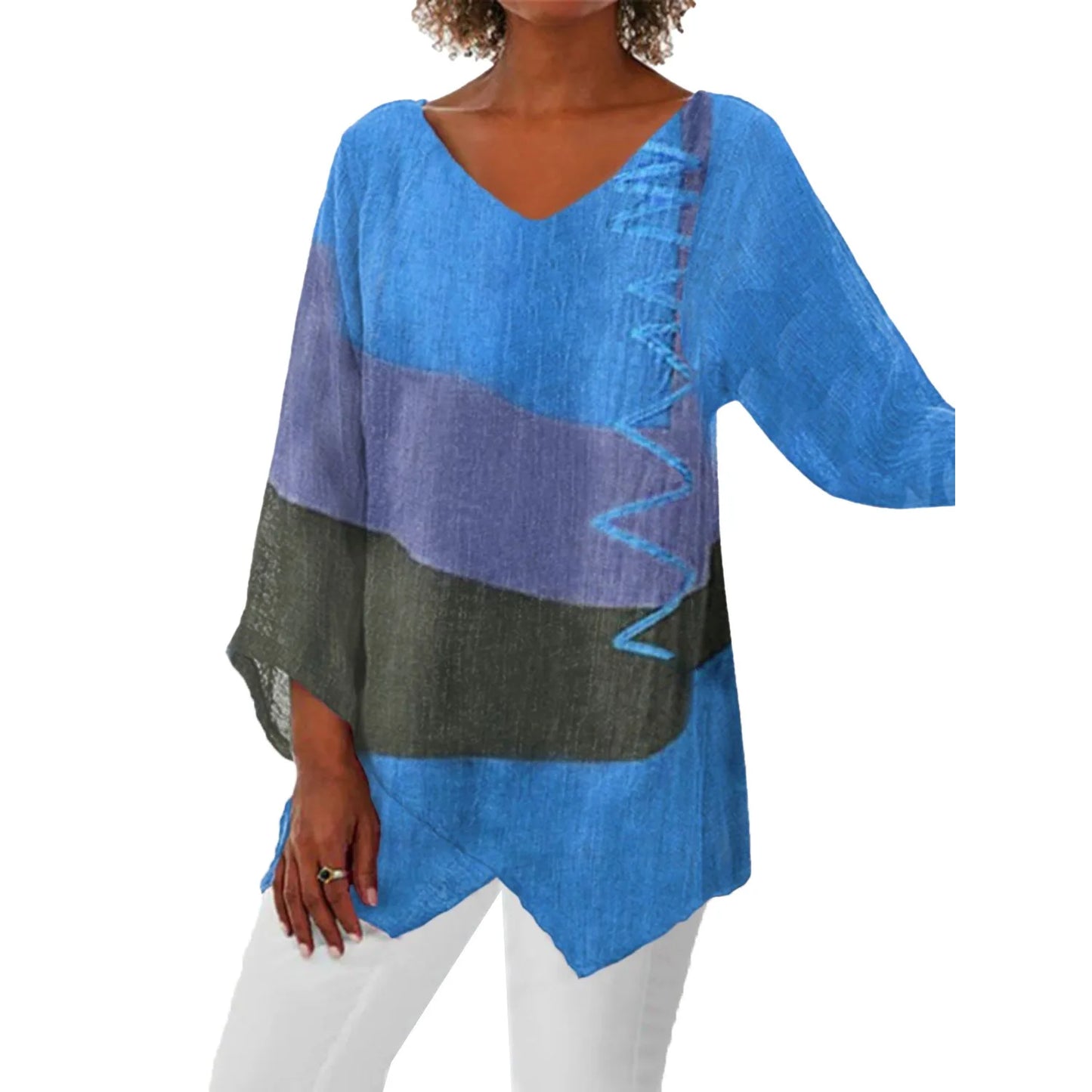 Chic Patchwork V-Neck Tee