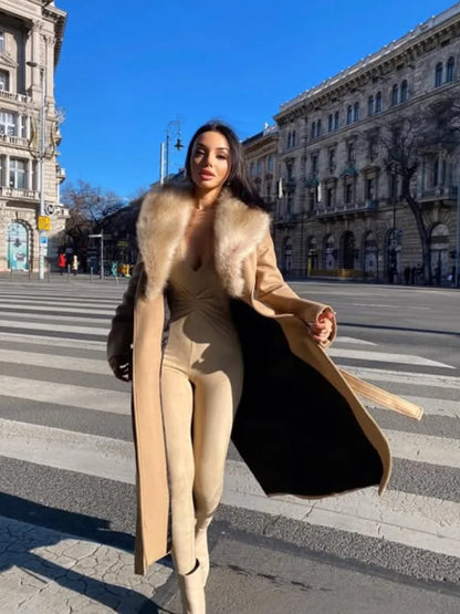 Fur Lapel Wool Overcoat