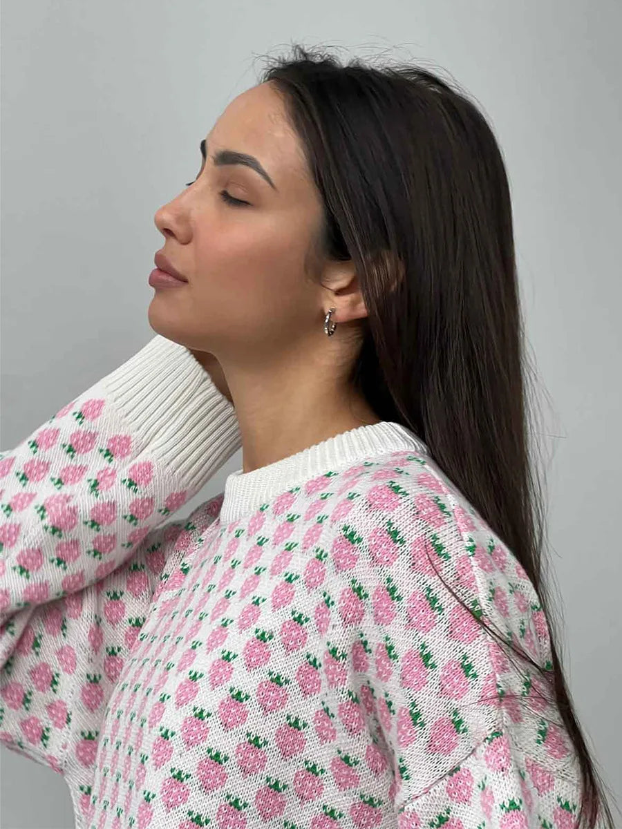 Cozy Strawberry Knit Sweater