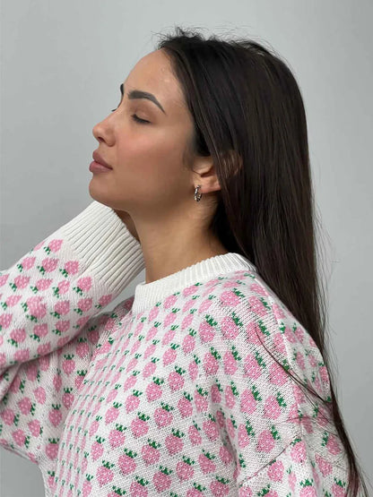 Cozy Strawberry Knit Sweater