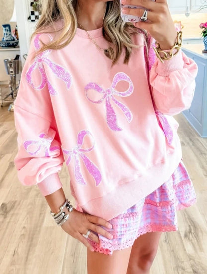 Sparkling Bow Round Neck Hoodie