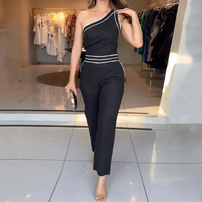 Casual One-Shoulder Sleeveless Jumpsuit