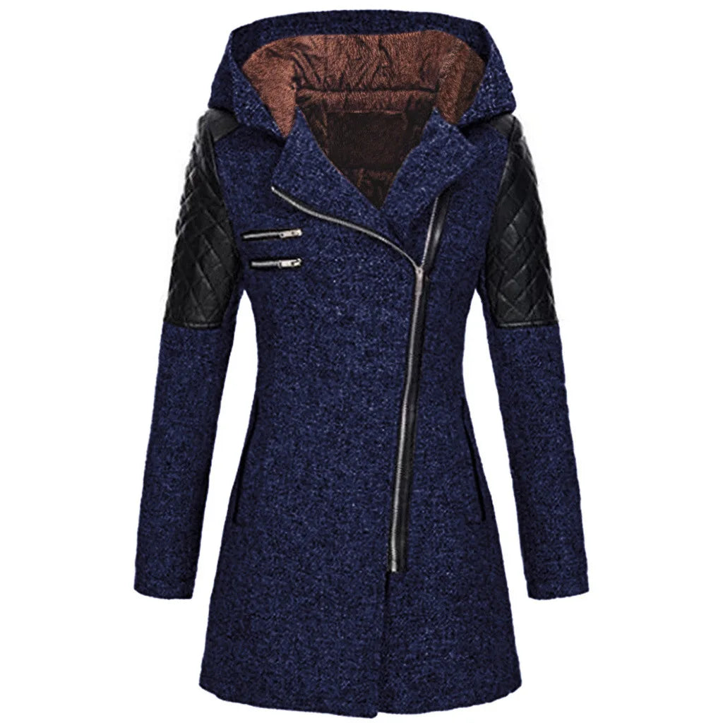 Women’s Mid-Length Hooded Loose Tweed Trench Coat