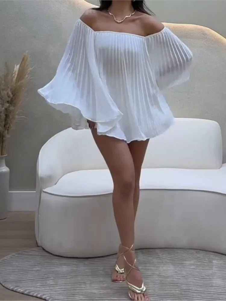 Glimmer Drape One Shoulder Shorts Set