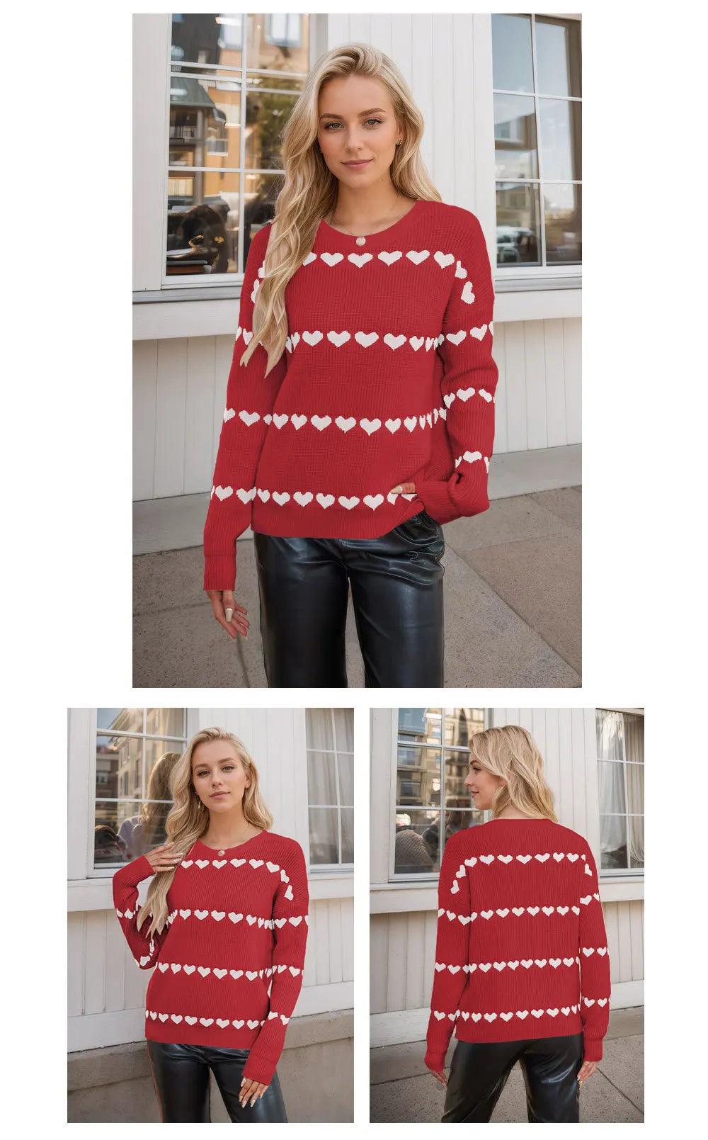 Cute Heart Print Knit Pullover Sweater