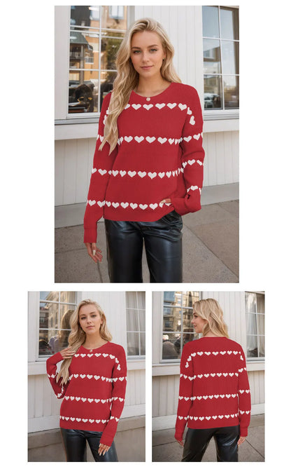 Cute Heart Print Knit Pullover Sweater