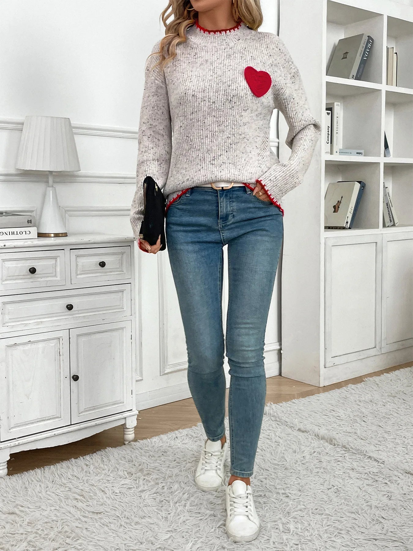 Cozy Heart Half-Turtleneck Sweater