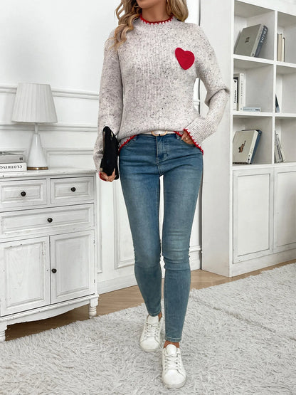 Cozy Heart Half-Turtleneck Sweater