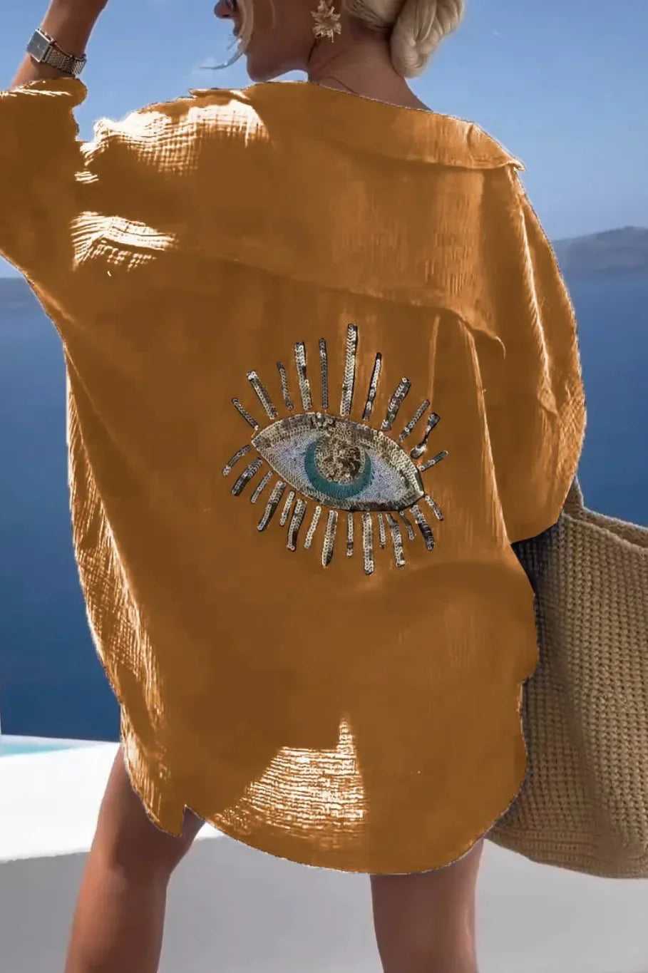 Sequin Eye Lapel Beach Shirt