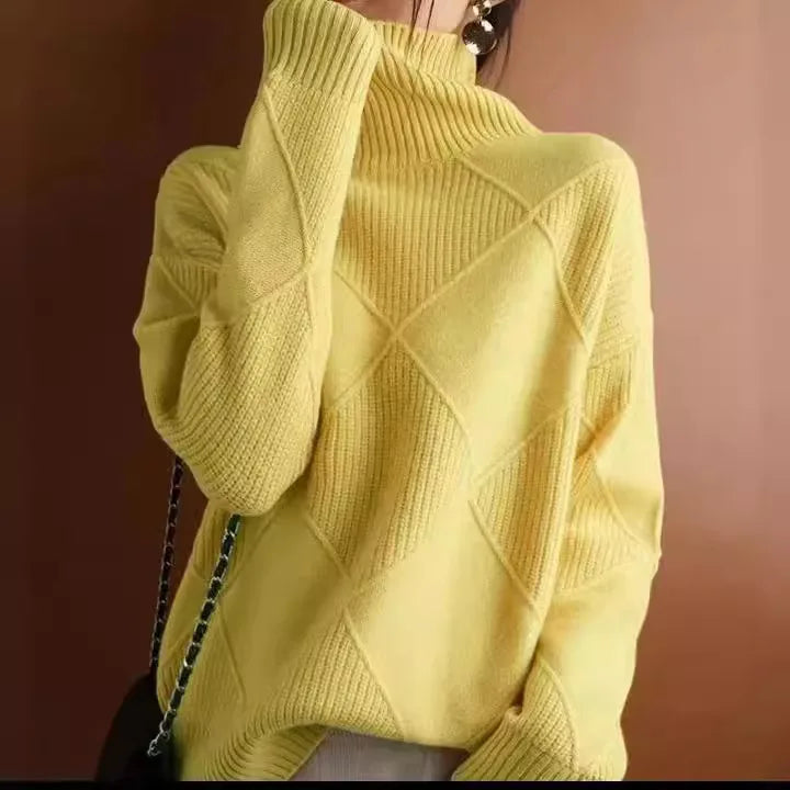 High Collar Sweater  Pure Color Diamond