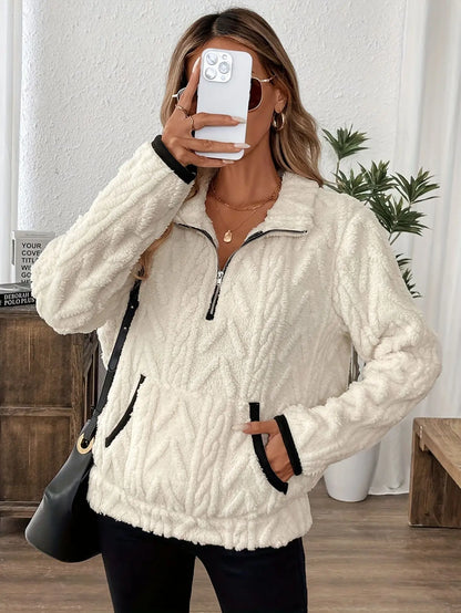 Wool Blend Patchwork Zip Hoodie