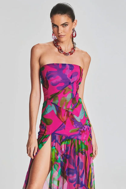 Romantic Glow Strapless Slit Dress