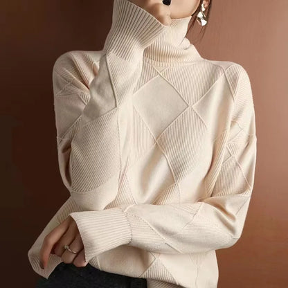 High Collar Sweater  Pure Color Diamond