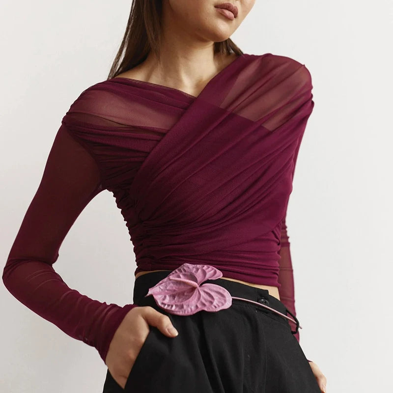 Luxe Sheer Cross Neck Mesh Top