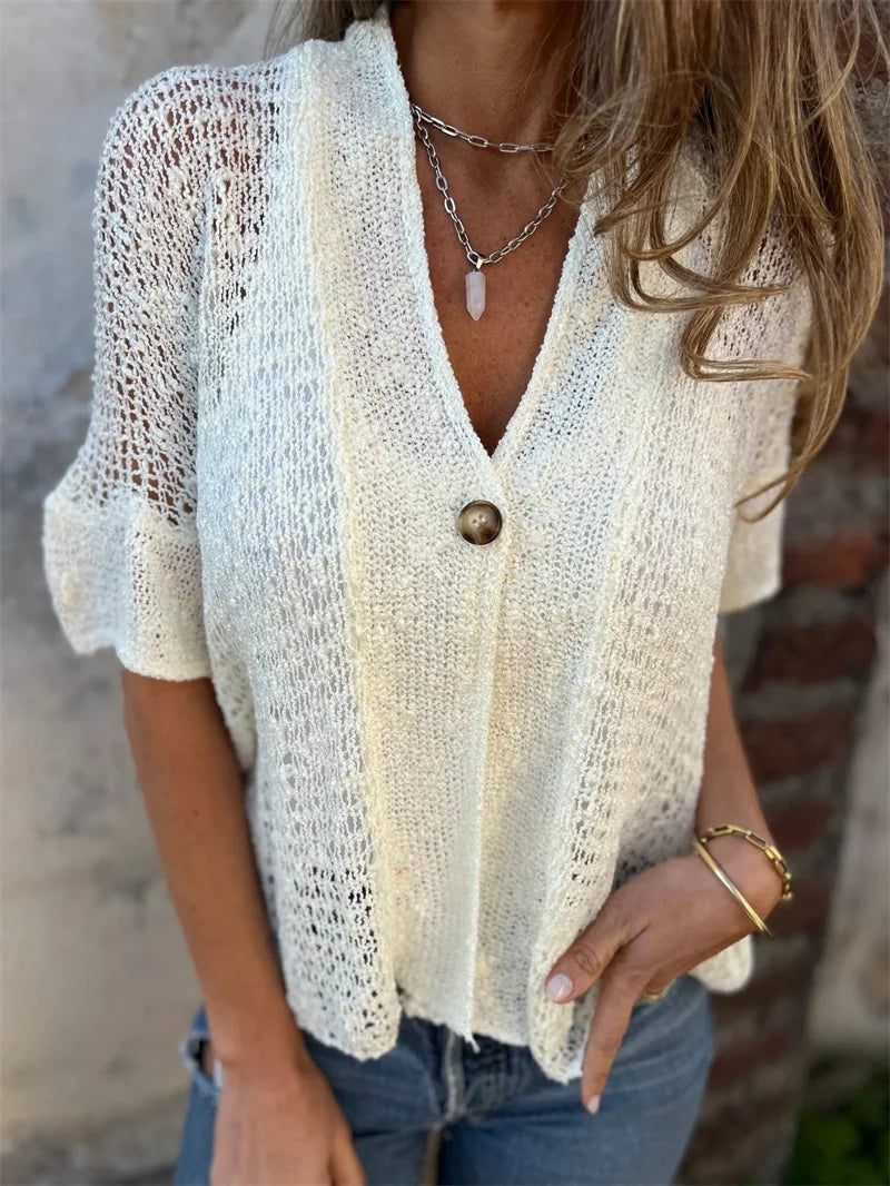 Hollow Out V-Neck Cardigan Top