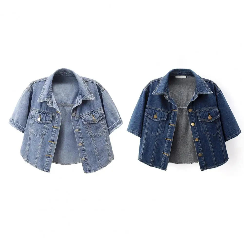 Indigo Muse Cropped Collar Denim Jacket