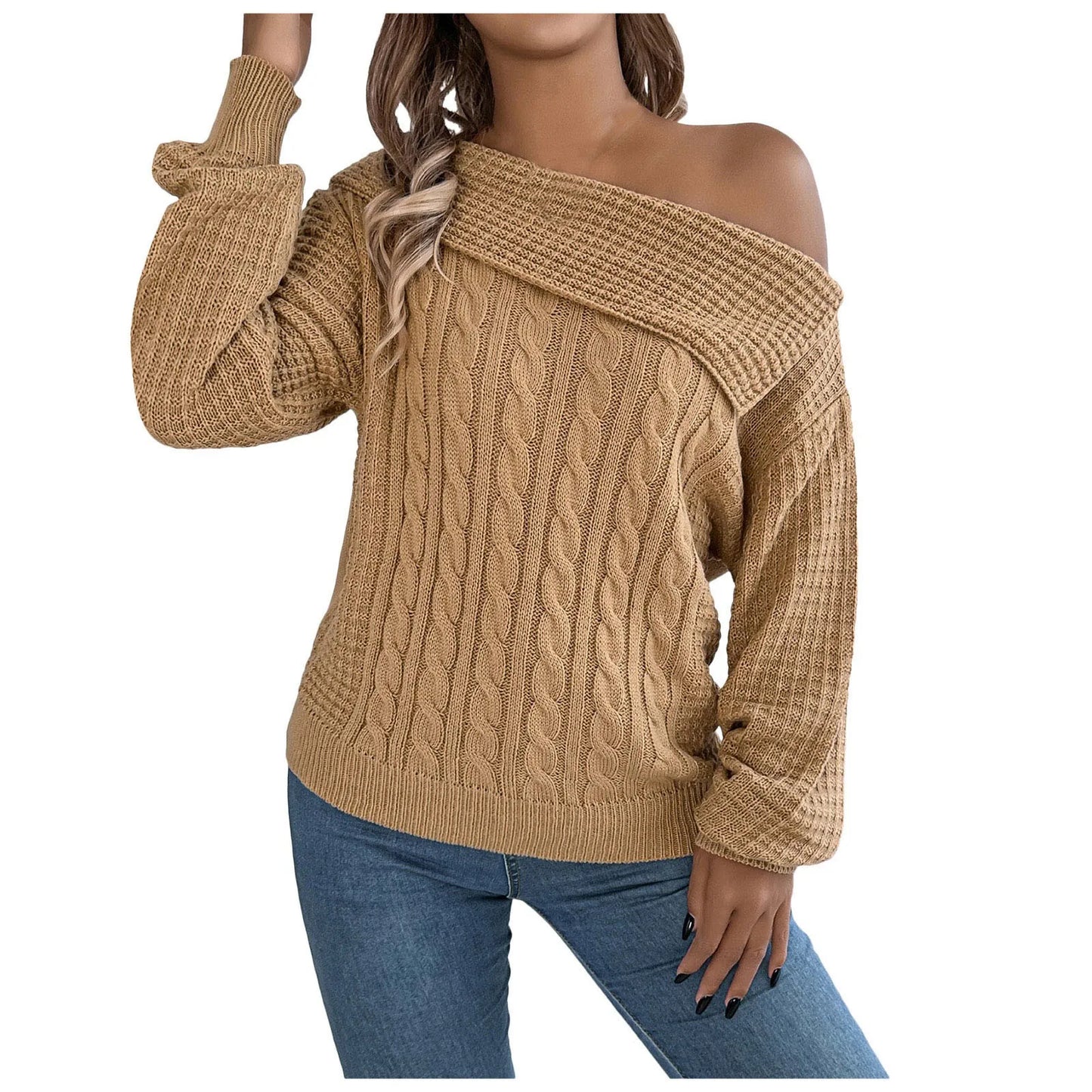 Sultry Draped Shoulder Knit Sweater