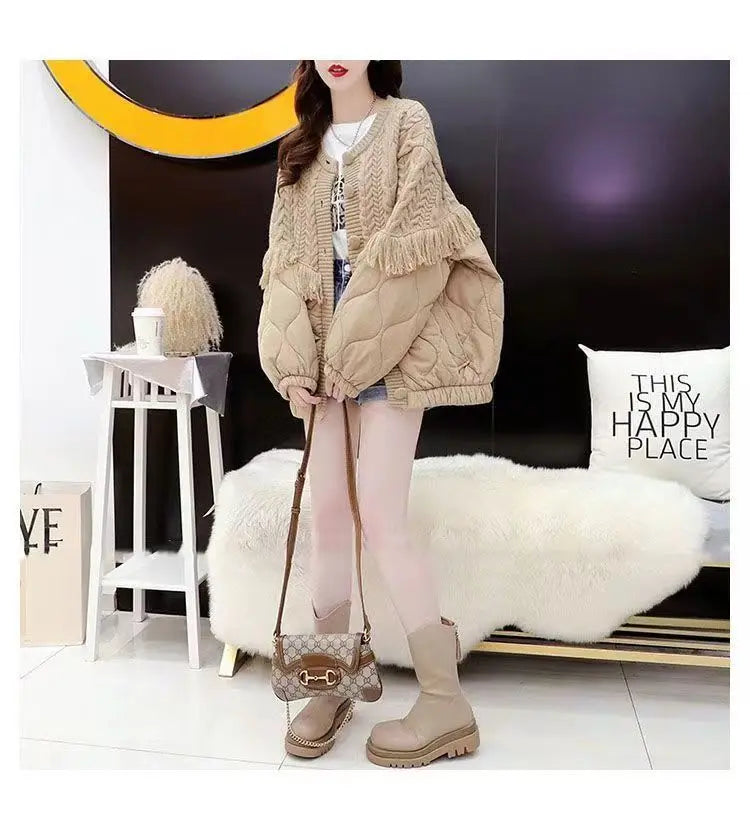 TasselEase Spliced Knit Winter Cardigan