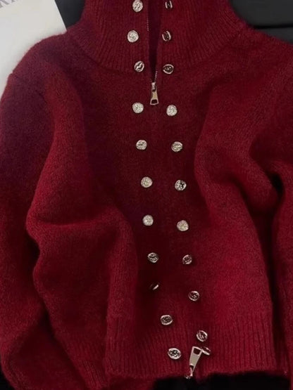 Luxe Fluff Double-Breasted Knit Cardigan