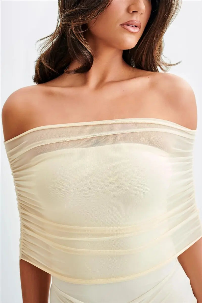 Midnight Allure Strapless Mesh Gown