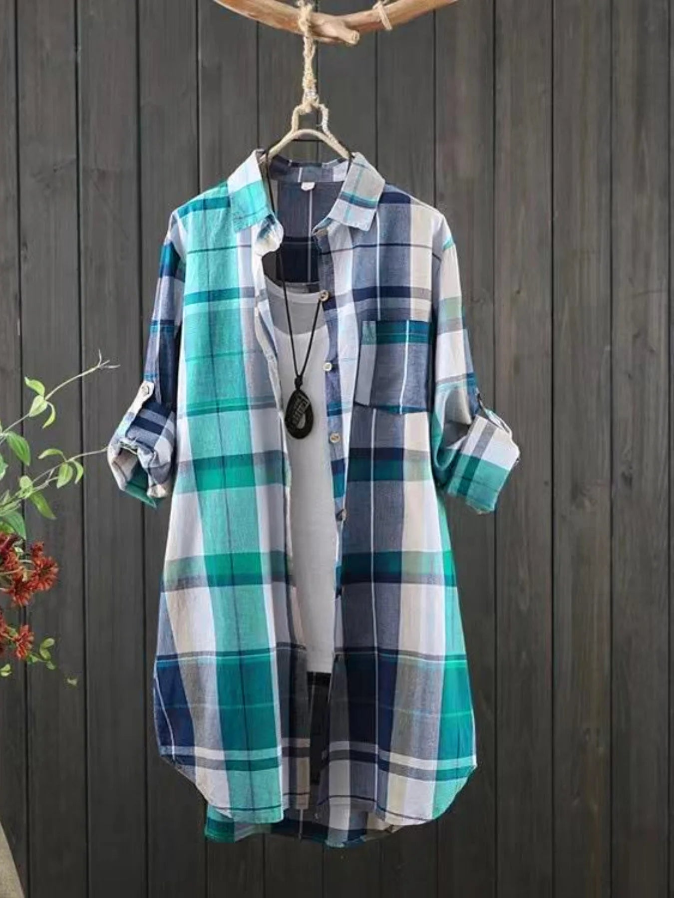 Plaid Charm Oversized Lapel Shirt