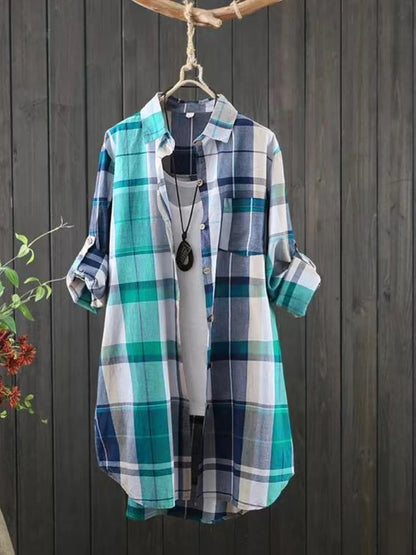 Plaid Charm Oversized Lapel Shirt