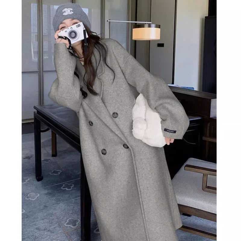 Elegant Woolen Mid-Long Coat