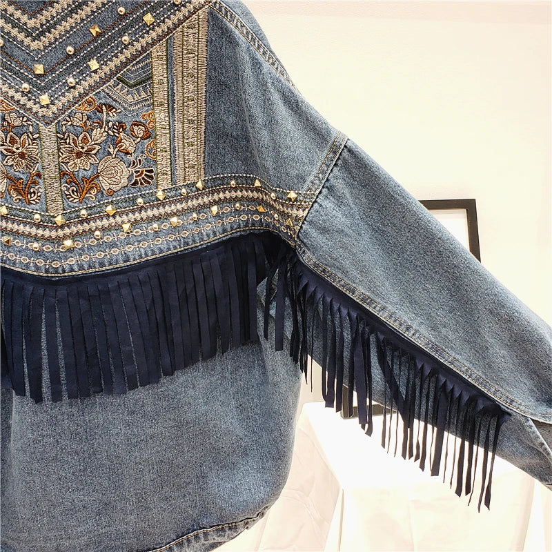 Boho Bloom Embroidered Denim Jacket