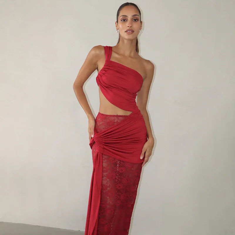 Elegant One-Shoulder Lace Evening Dress