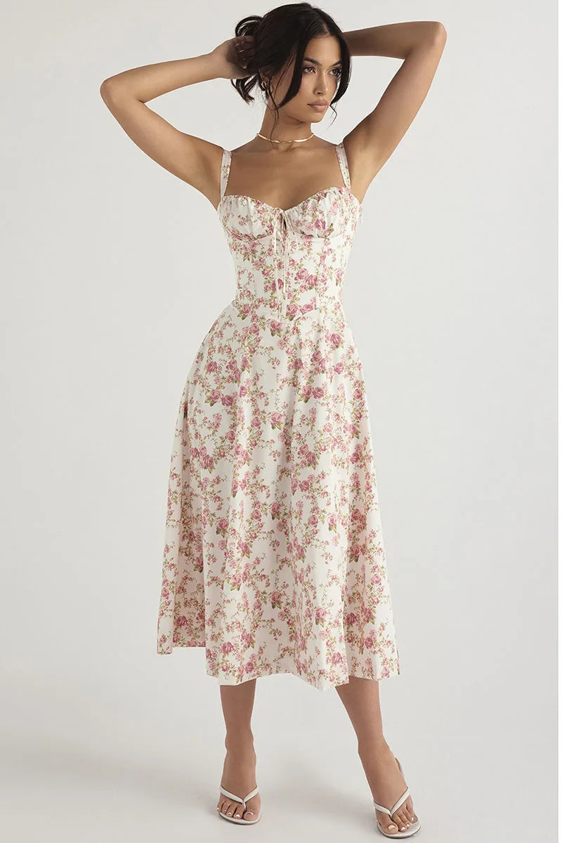 EleganceBloom Halter Floral Dress