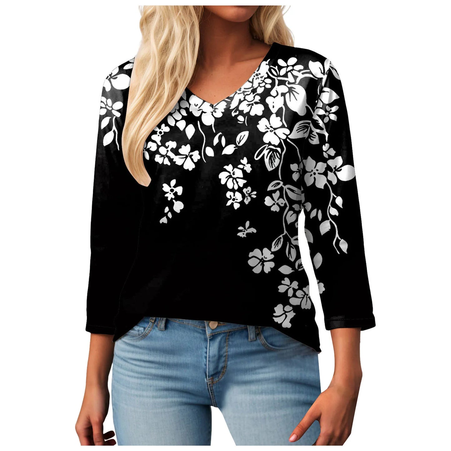 Casual V-Neck Floral Tee