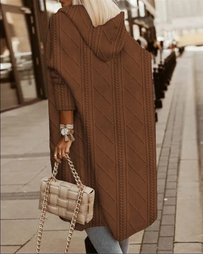 Cable Knit Hooded Windbreaker Coat