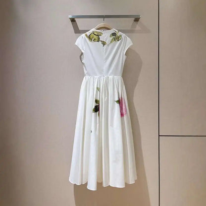 Flora Retro Pleated Satin Midi Dress