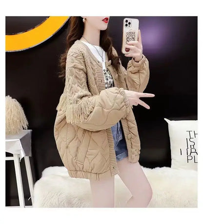 TasselEase Spliced Knit Winter Cardigan