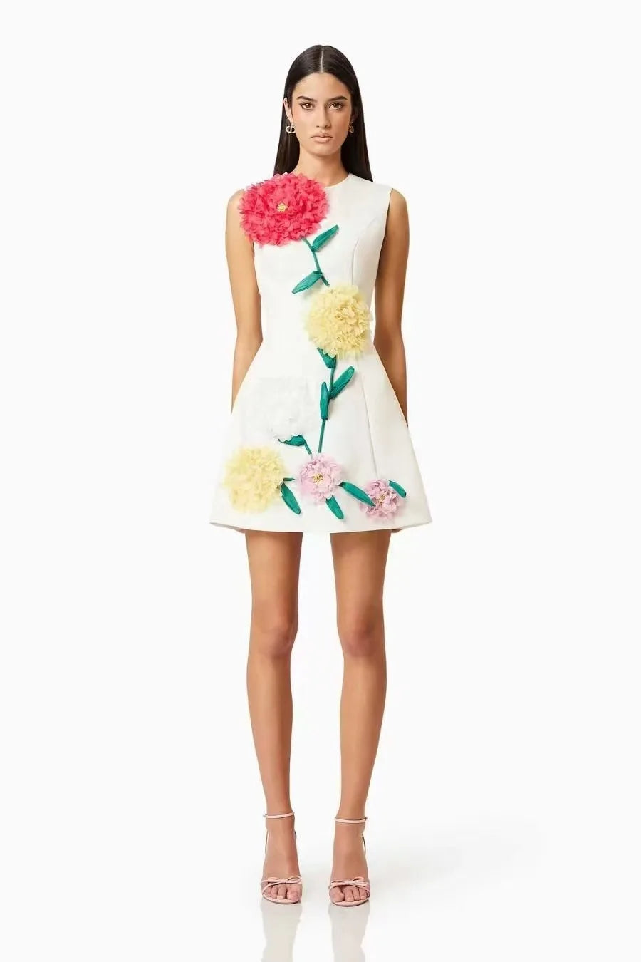 Floral Fusion 3D Print Dress
