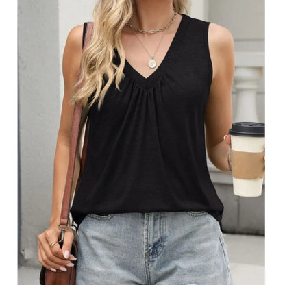 Ruched V-Neck Sleeveless Tank for Women