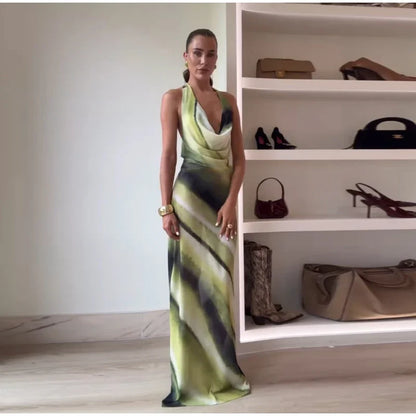 Chic Tie-Dye Backless Lace-Up Dress