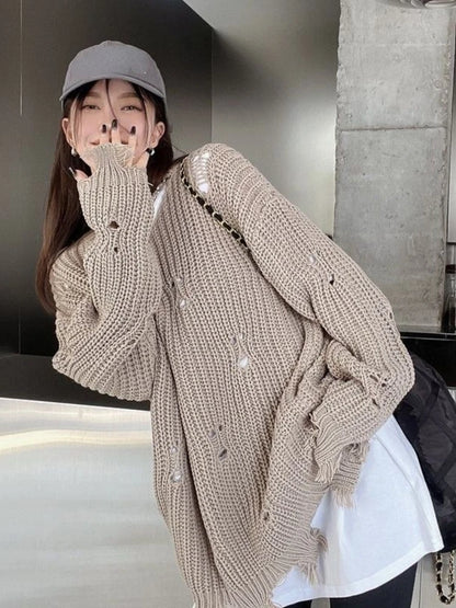 Grunge Knit Distressed Loose Pullover