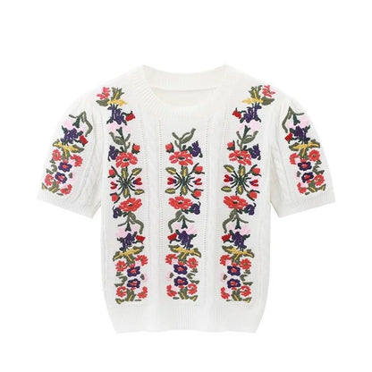 Embroidered Grace Puff Sleeve Knit