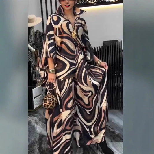 Elegant Printed Top & Wide-Leg Set
