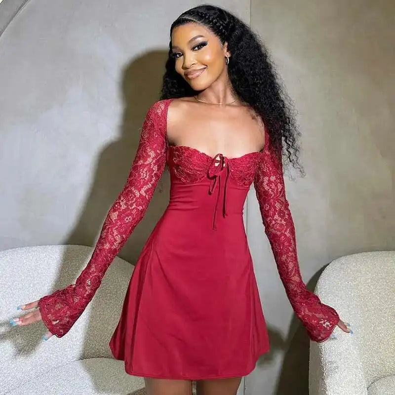 Lace Glam Patchwork A-Line Mini Dres