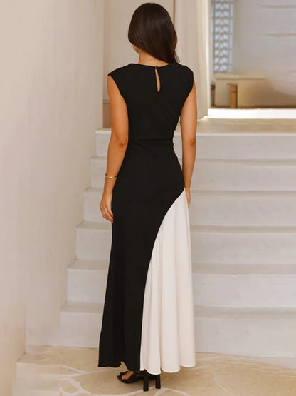Glam Contrast Maxi Evening Dress