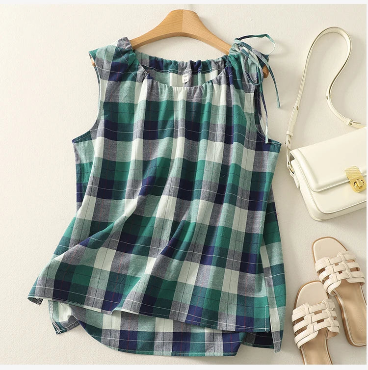 Elegant Vintage Plaid Cotton Vest